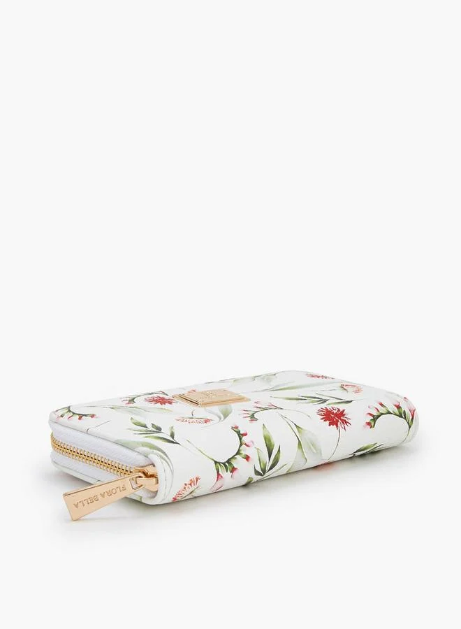 Flora Bella By Shoexpress WHITE Floral Print Wallet With Zip Closure for Women | Best Price UAE